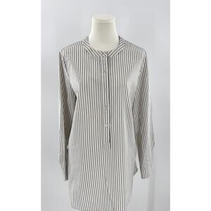 Jenni Kayne White Black Hampton Stripe Tunic Top Long Sleeve Shirt Button Up L